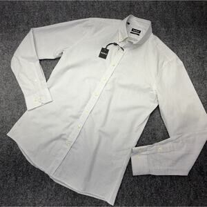 NetWork European Mens Shirt Size 39 Slim Fit White Navy Micro Dot Cotton NWT NEW
